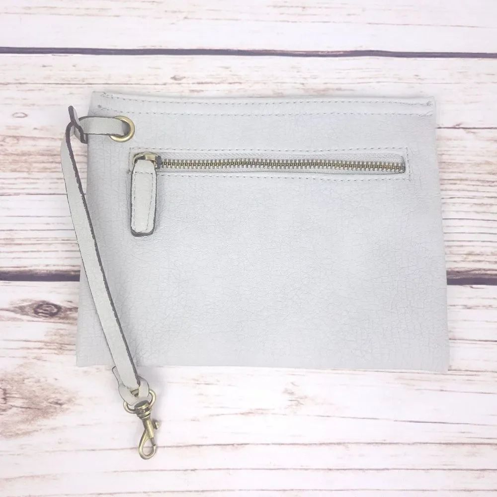 Free People Faux Leather Gray Make Up Bag, Travel Pouch Organizer